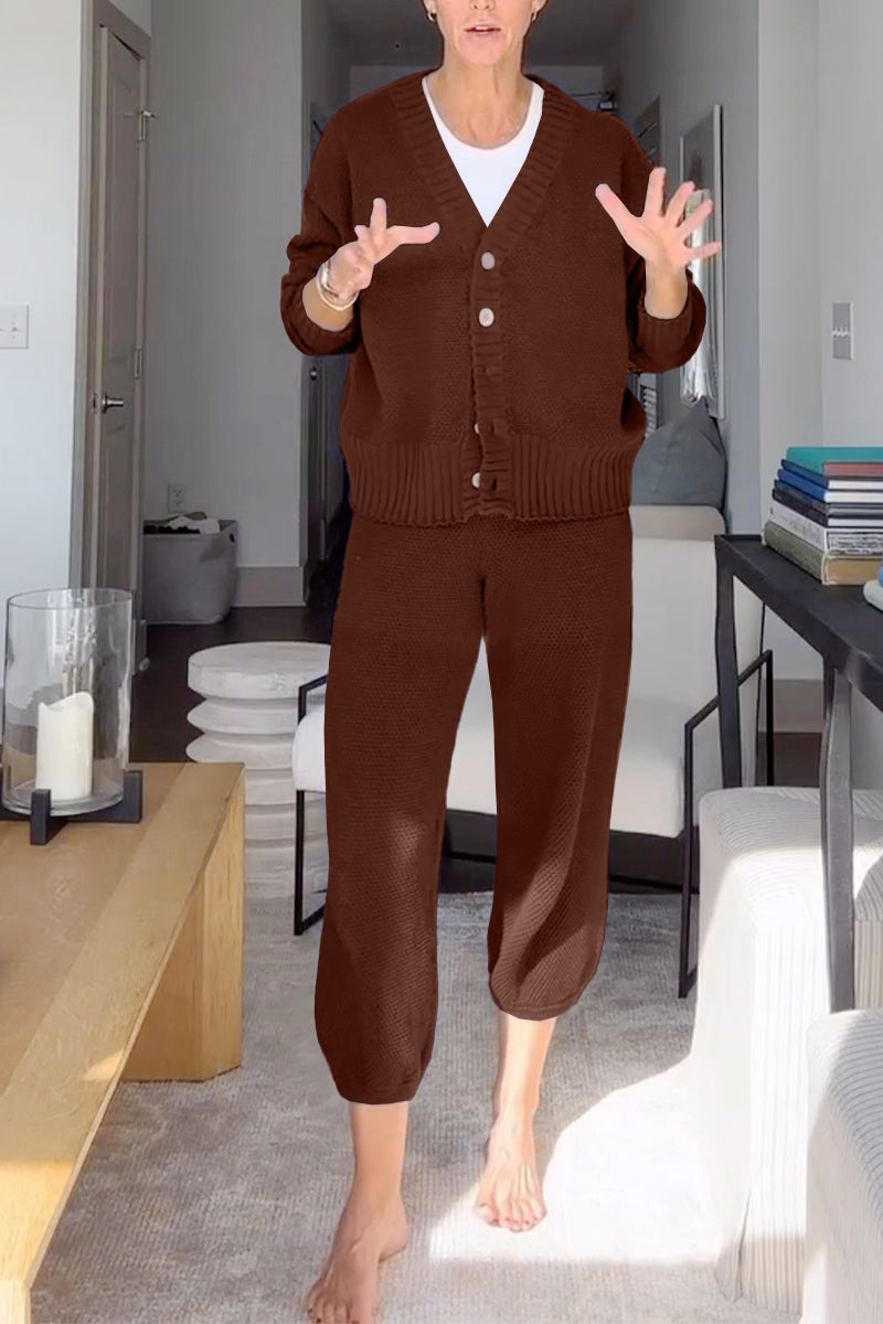 Marielle™ - Casual dames set met V-hals en wafelstructuur