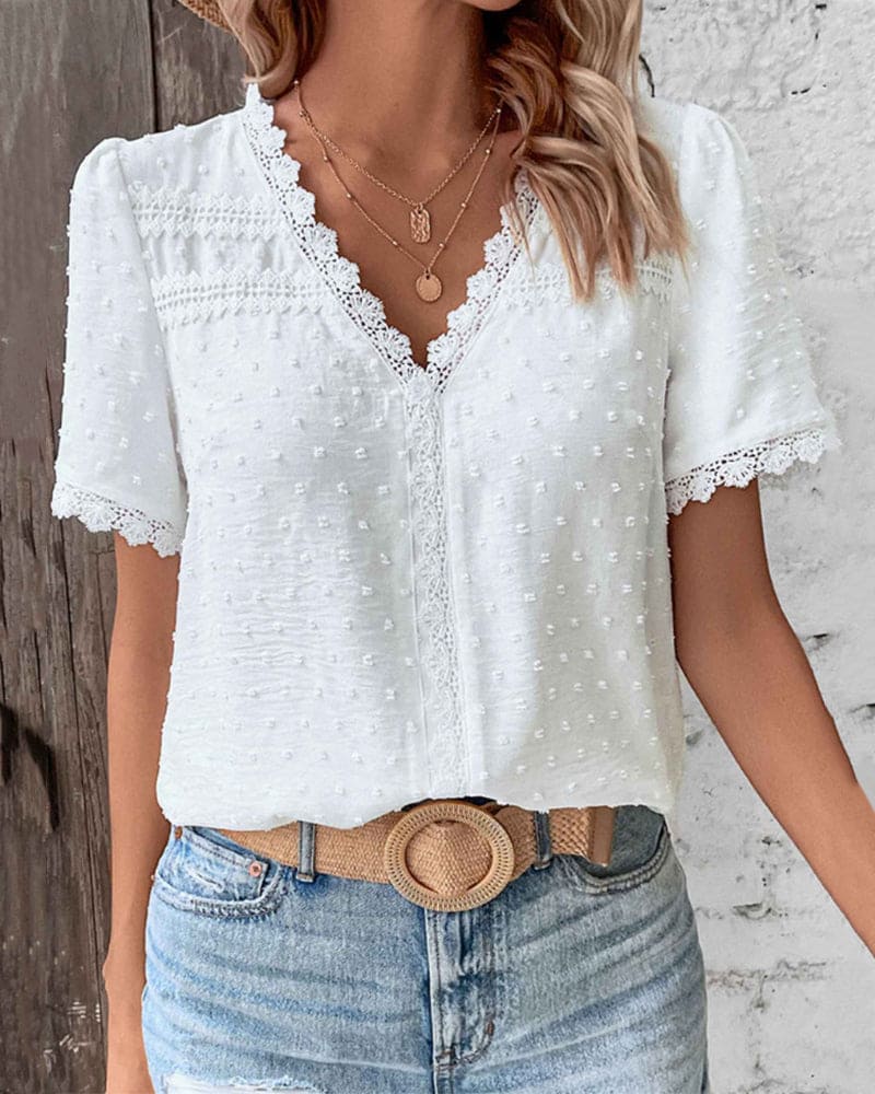Orestina™ - Kanten Shirt met Korte Mouwen
