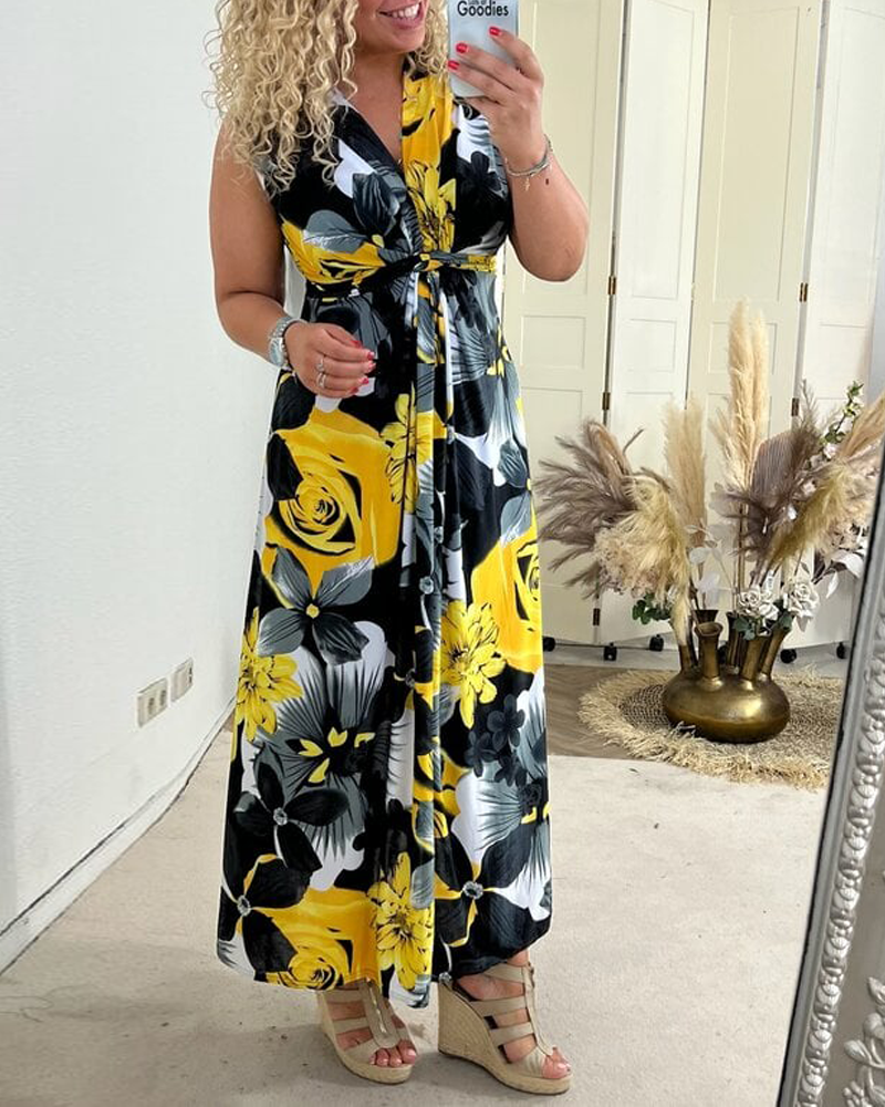 Sacha™ - Elegante bloemenprint mouwloze plissé jurk