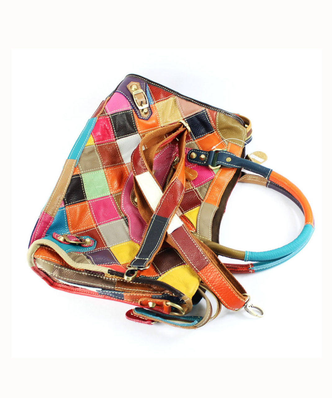 Gravina™ - Elegante draagtas van patchwork kalfsleer met ritssluiting en colourblock-studs