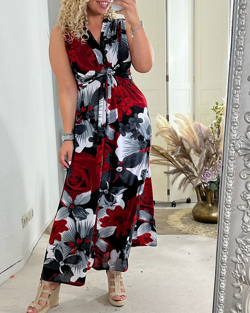 Sacha™ - Elegante bloemenprint mouwloze plissé jurk