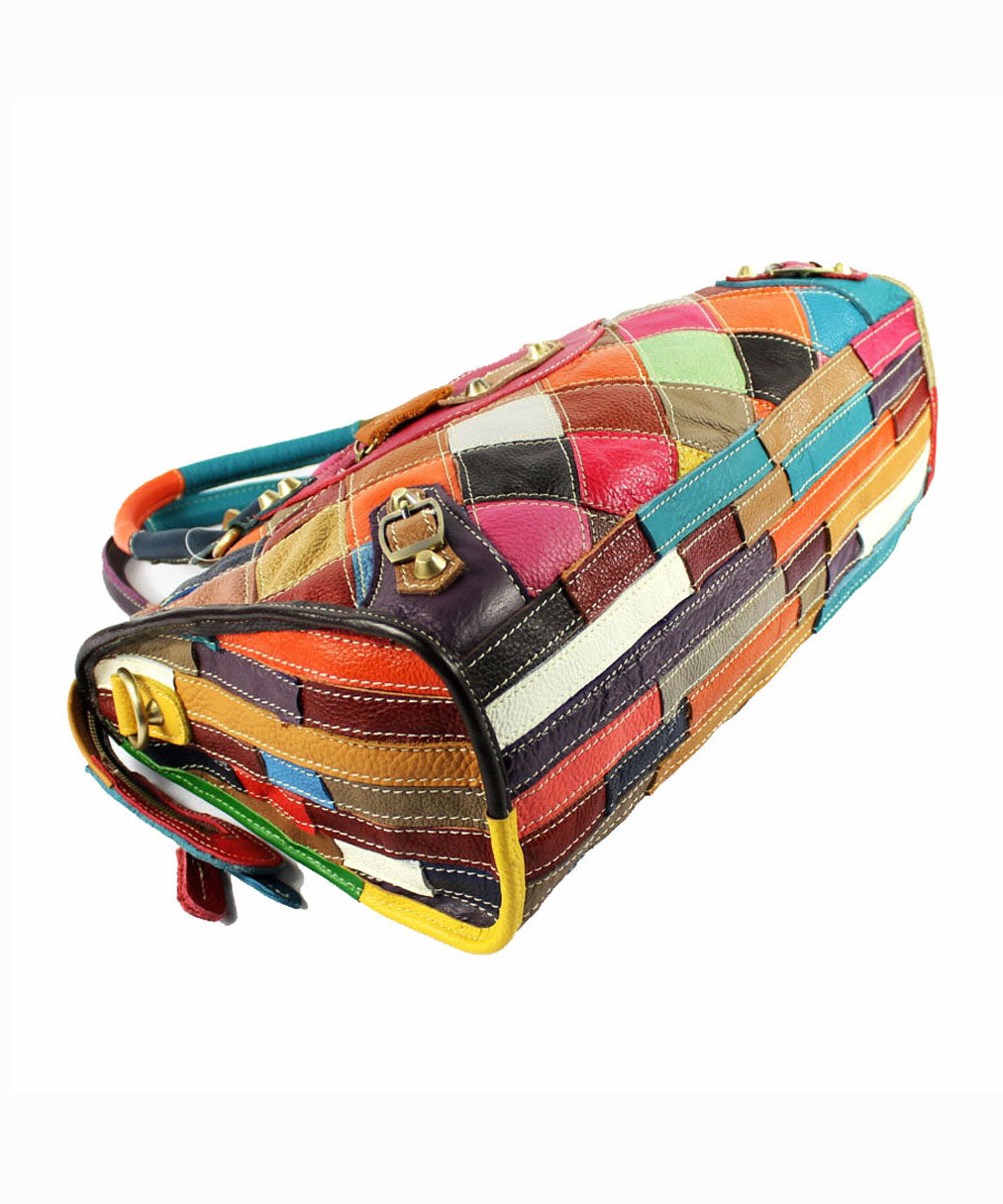 Gravina™ - Elegante draagtas van patchwork kalfsleer met ritssluiting en colourblock-studs