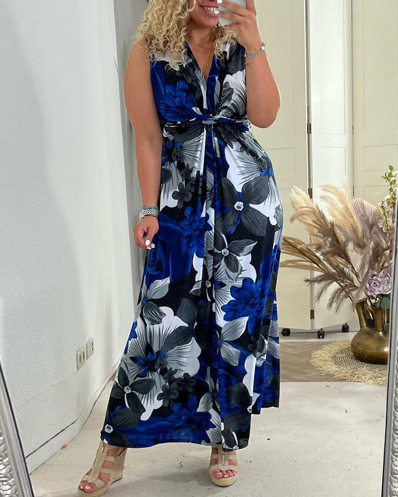 Sacha™ - Elegante bloemenprint mouwloze plissé jurk