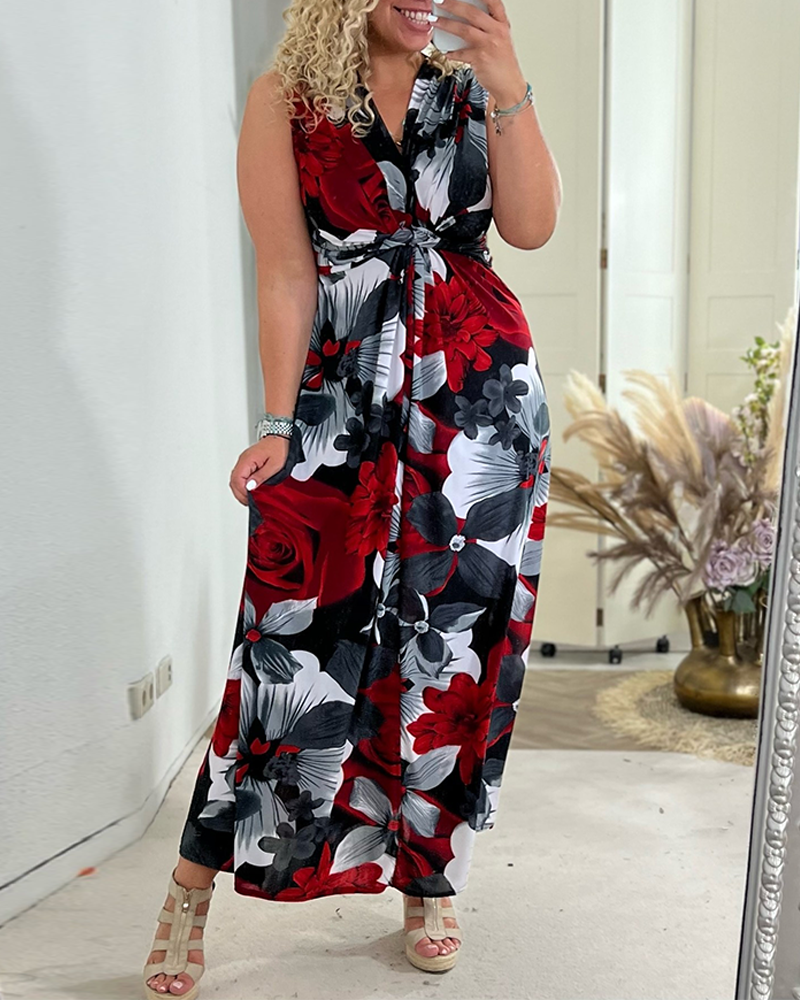 Sacha™ - Elegante bloemenprint mouwloze plissé jurk