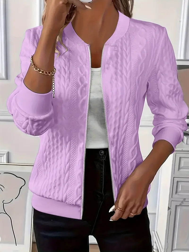 Elanisse™ - Casual damesjas met baseballkraag, ritssluiting, gestructureerde stof