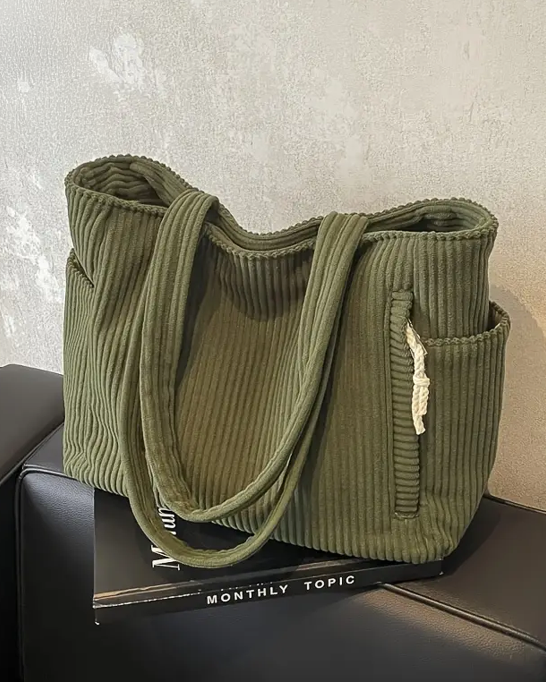 Gisara™ - Geribde tote bag met koorddetail