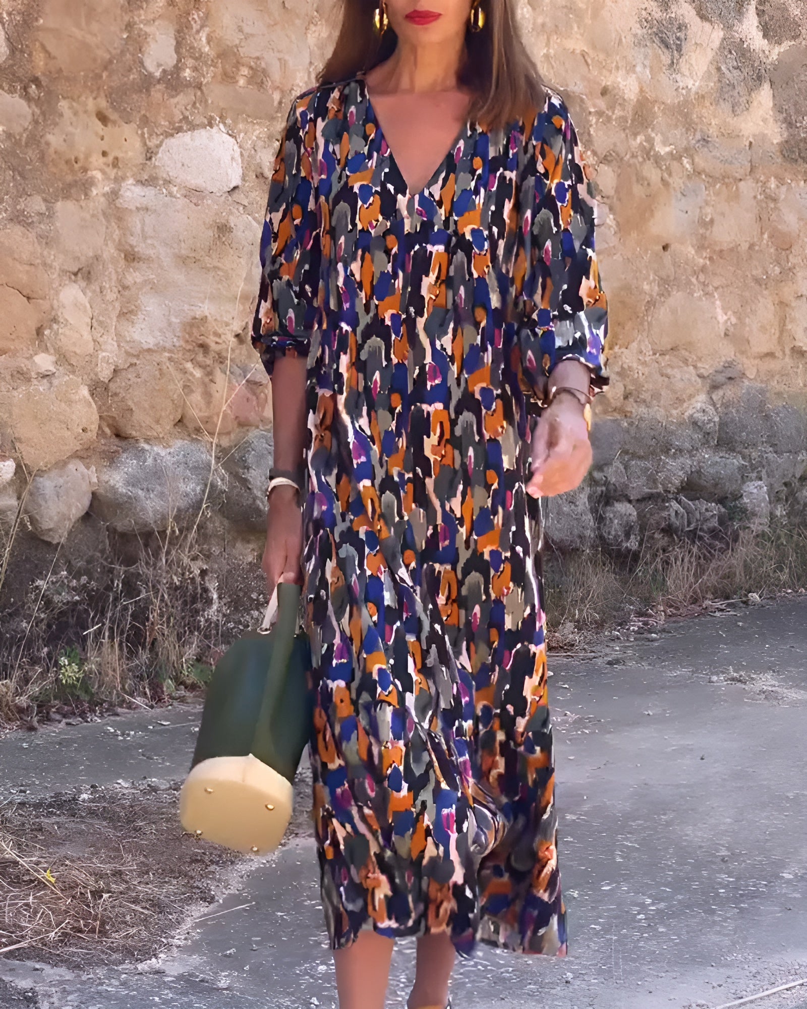 Lorina™ - V-hals jurk met retroprint