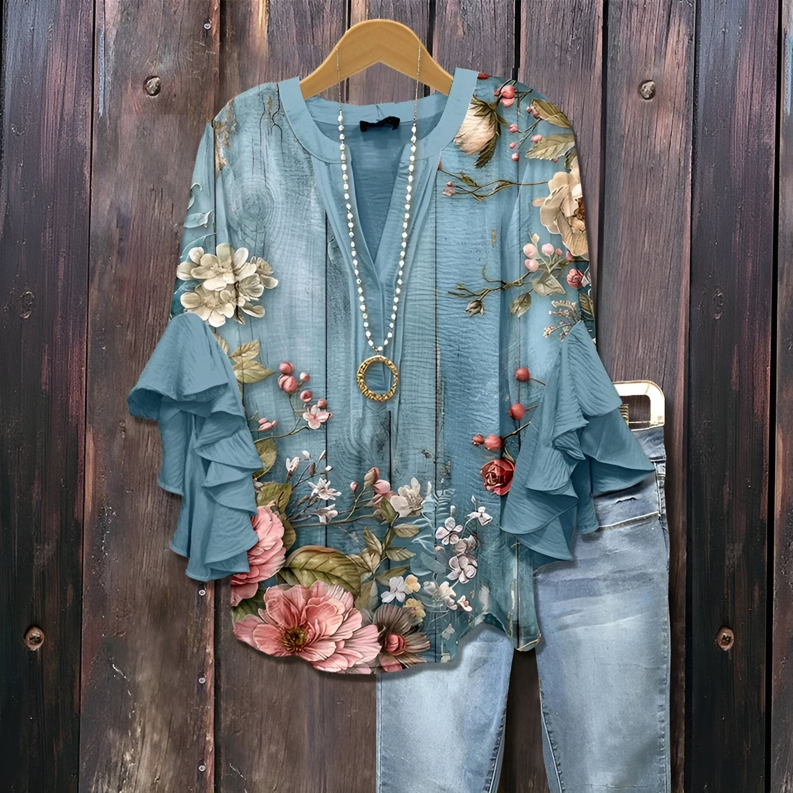 Elyara™ - Casual blouse met bladmotief
