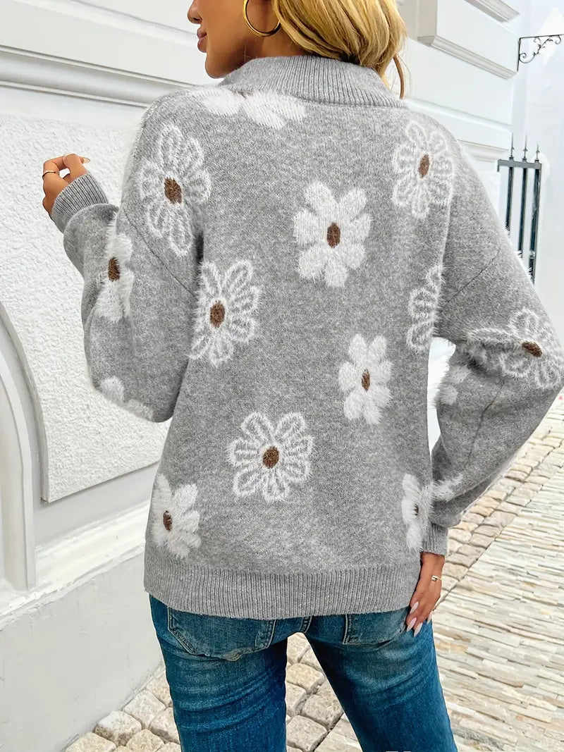 Pauline™ - Sweater met rits en bloemmotief met dropped shoulders
