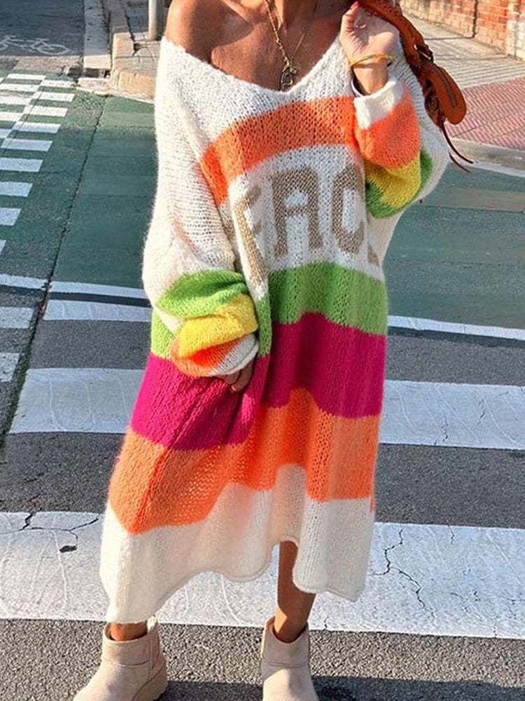 Elviana™ - Colour Block Kasjmier Sweater Jurk