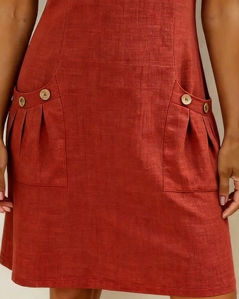 Kovira - Korte Katoenen Linnen Jurk met Rits en Zakken