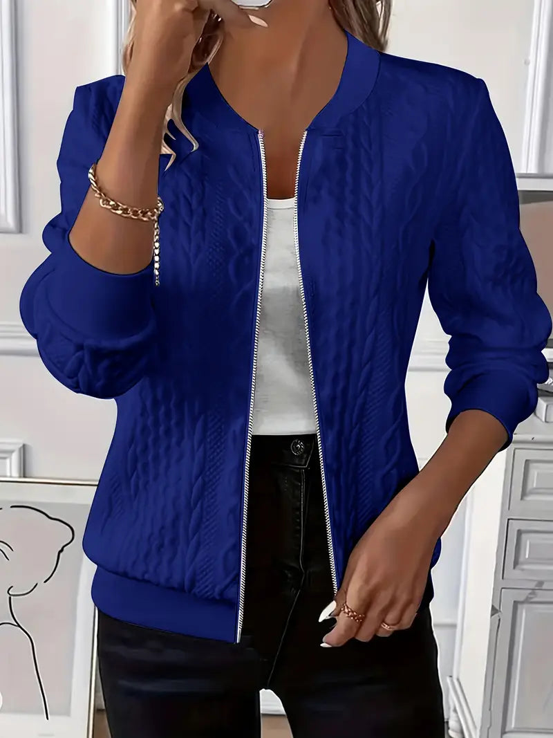 Elanisse™ - Casual damesjas met baseballkraag, ritssluiting, gestructureerde stof