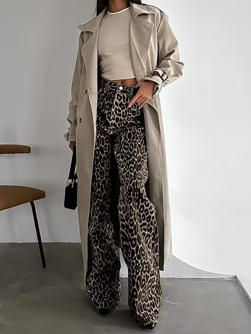 Kim™ - Leopard Denim Straight Jeans
