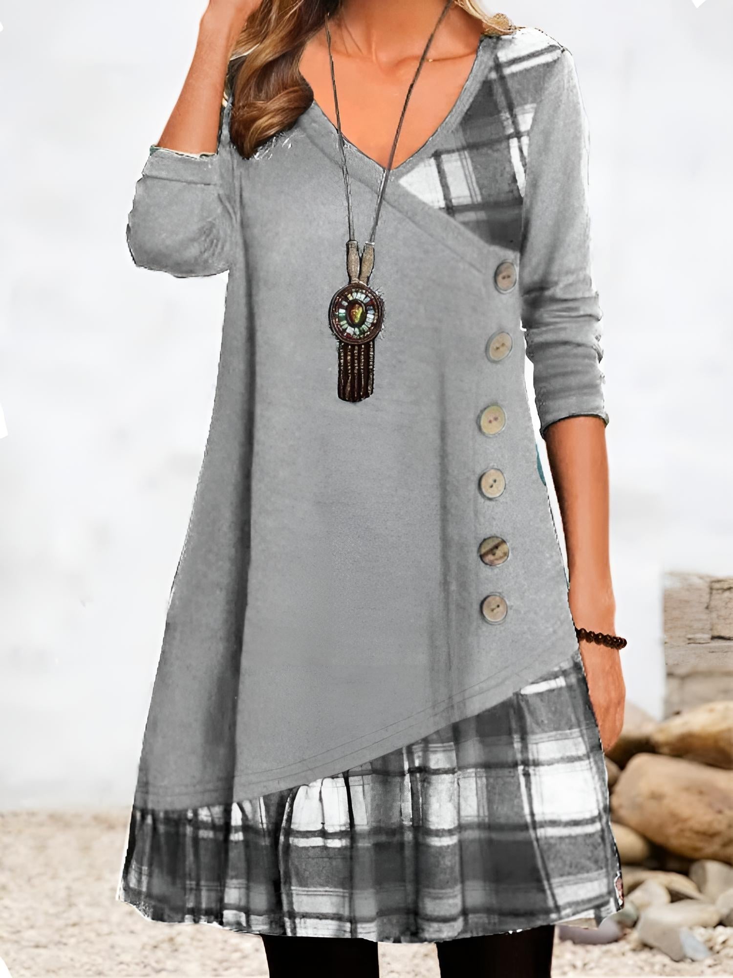 Julia Luce - V-hals Knoopjurk Elegantie en comfort voor je herfstdagen!