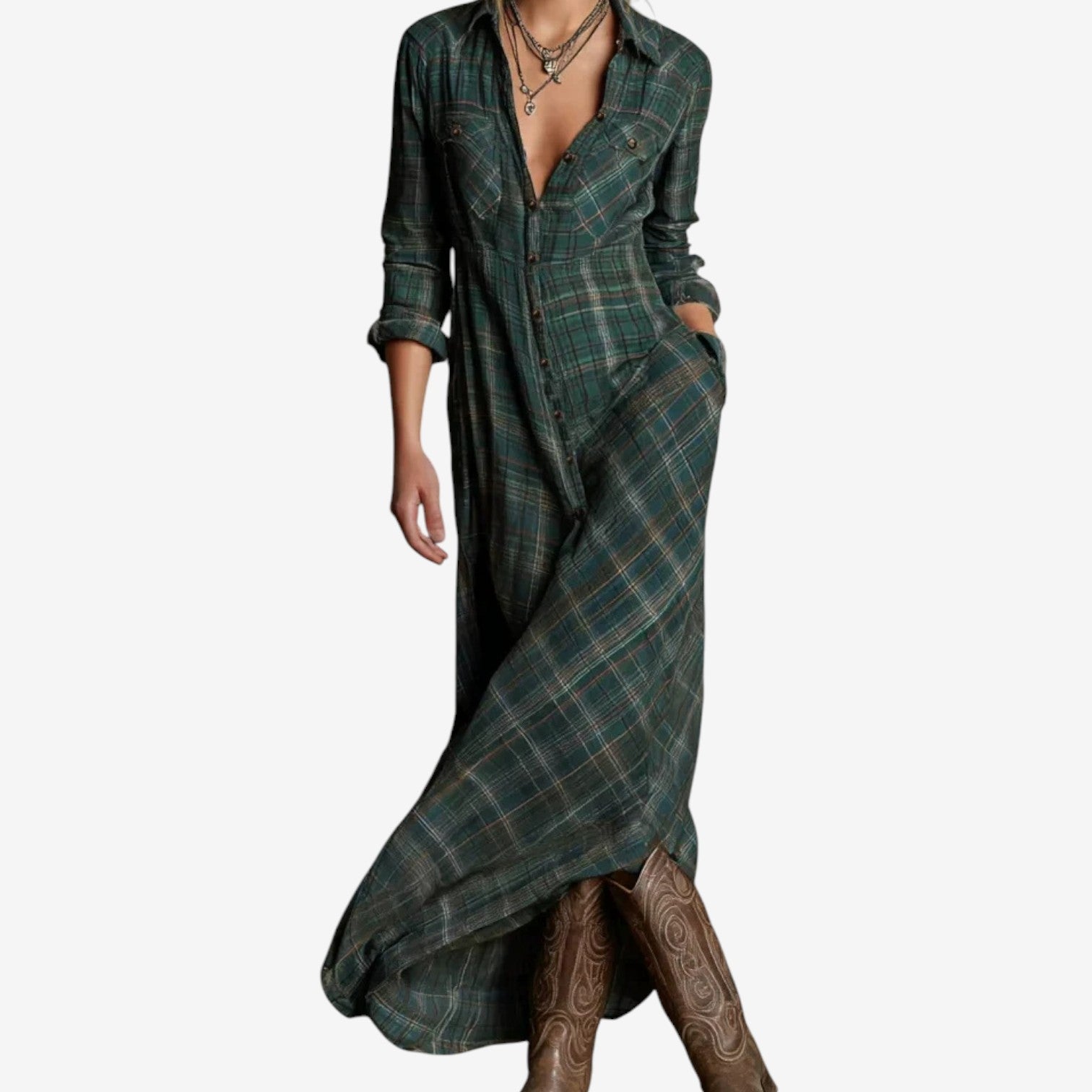 Dahlira - Lange Elegante Jurk met Knopsluiting