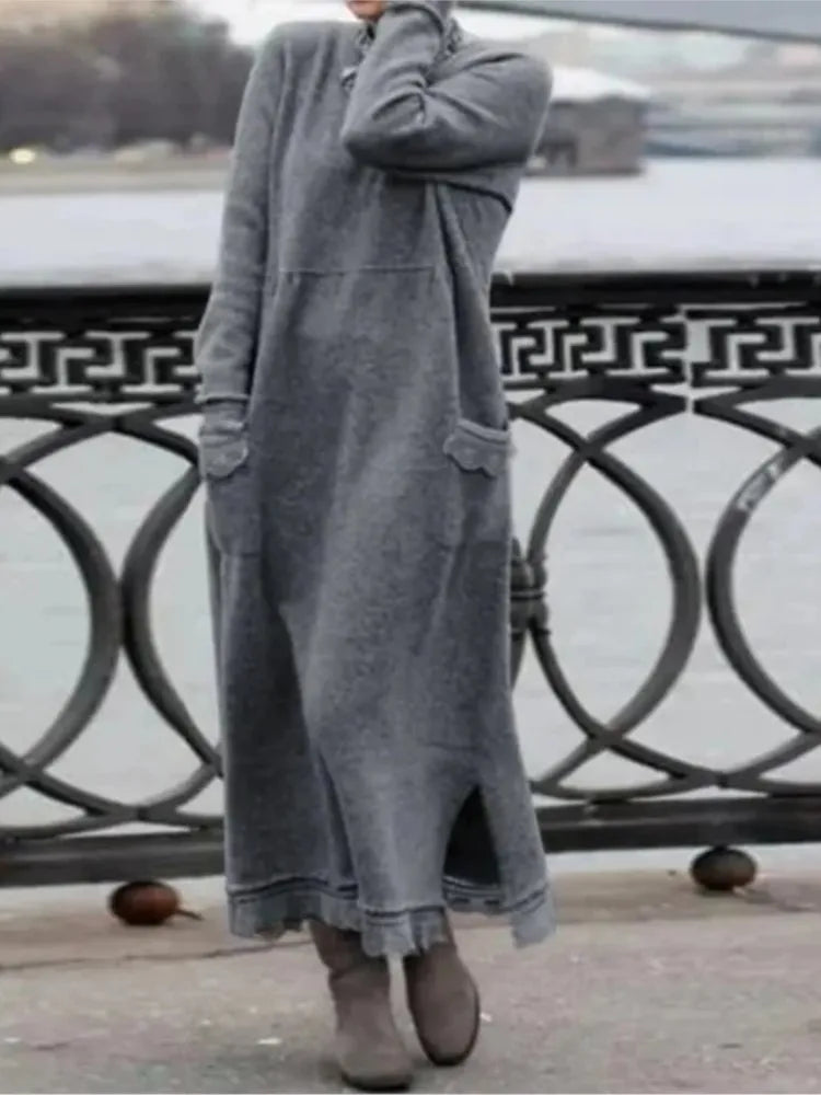 Delphine™ - Casual en warme lange fluwelen jurk