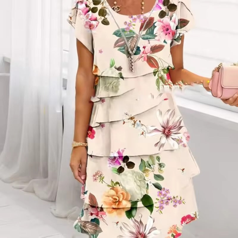 Elif™ - Bloemen geplooide jurk met ruches