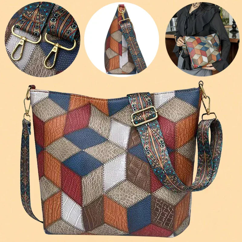 Mariellea - Echt Leren Handtas in Mozaïekstijl