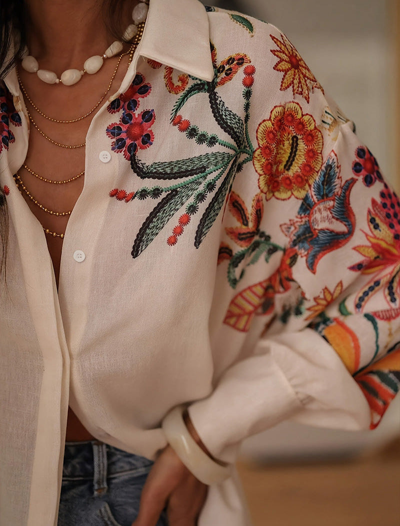 Fabienne™ - Bloemenhemd met borduursels – Een vleugje Middellandse Zee in elk detail