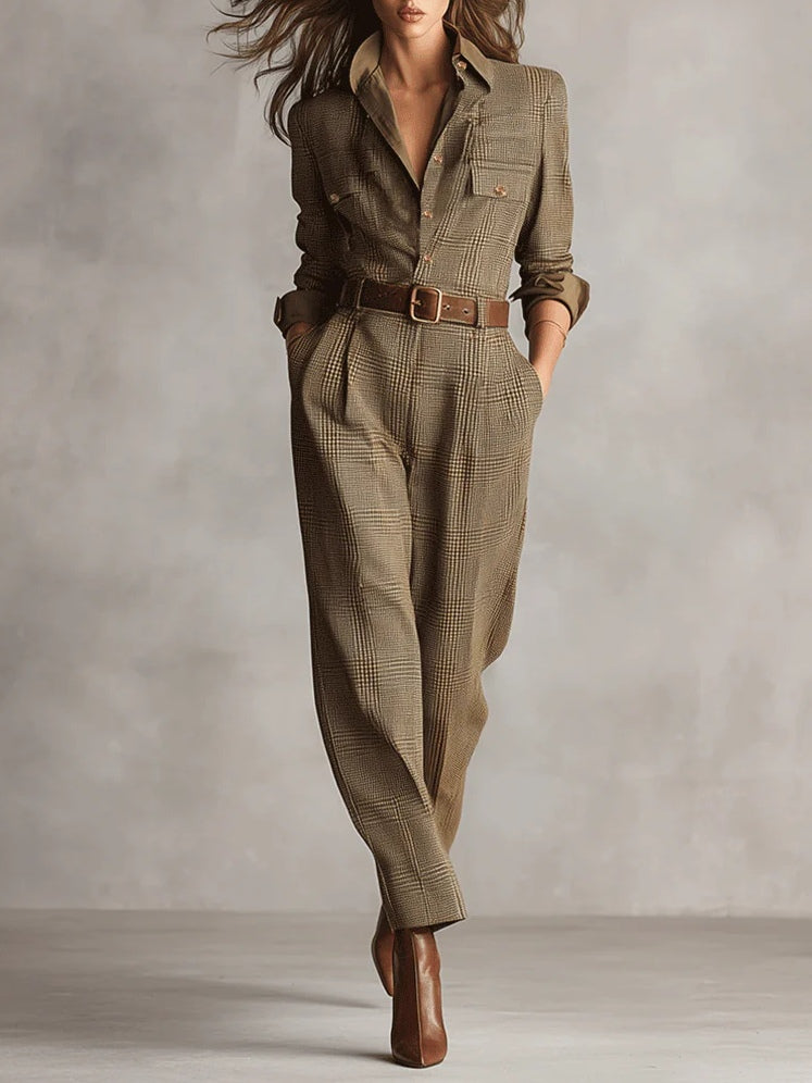 Jovanna - Chic Tweed Jumpsuit met Verfijnde Ruitpatronen