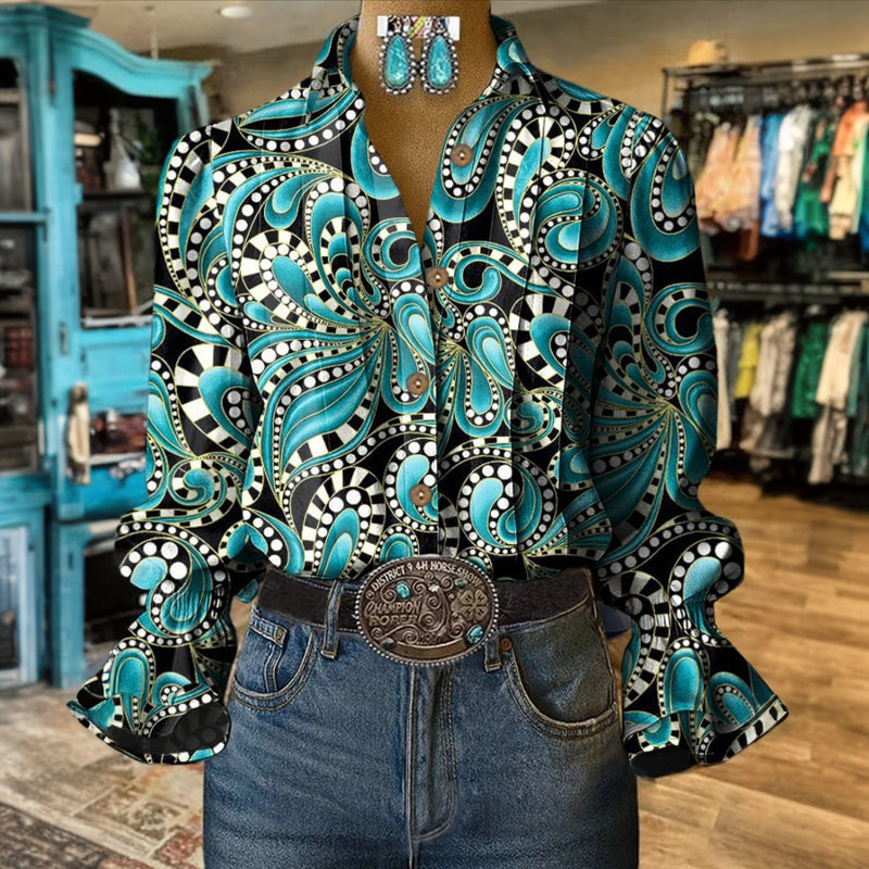 Aveliora - Vintage Blouse met Abstracte Print