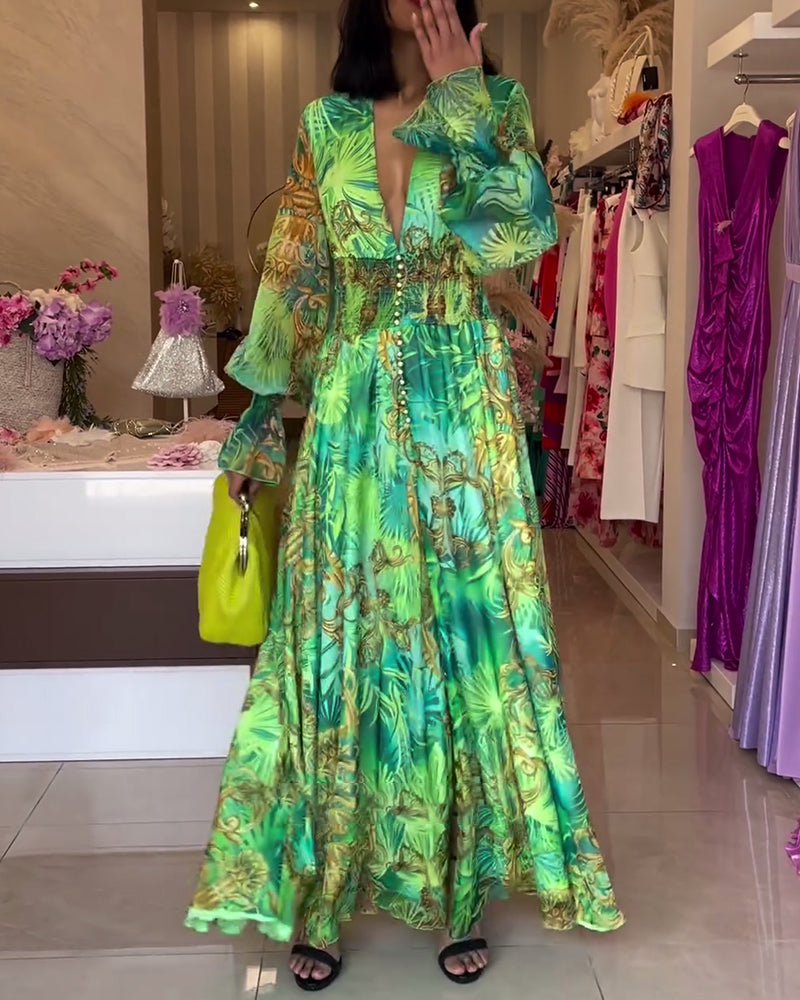 Aceline™ - Elegante Bedrukte Maxi Dress met Empire Taille