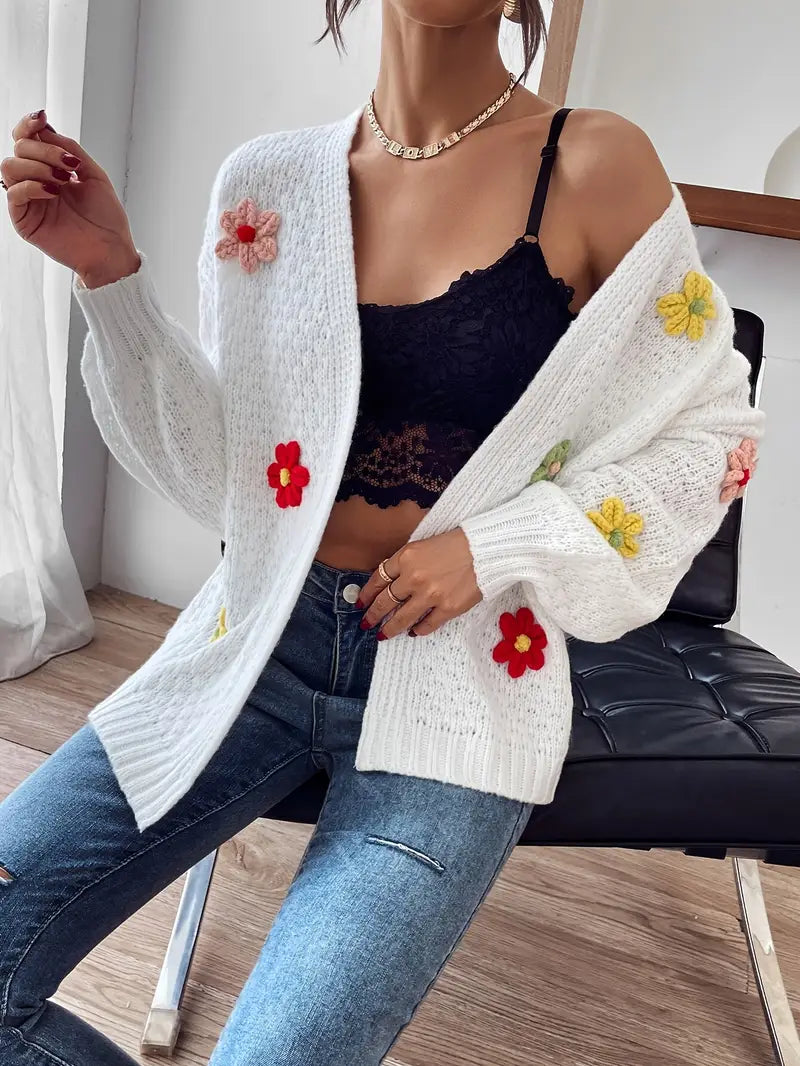 Risette™ - Gebreid gebloemd vest
