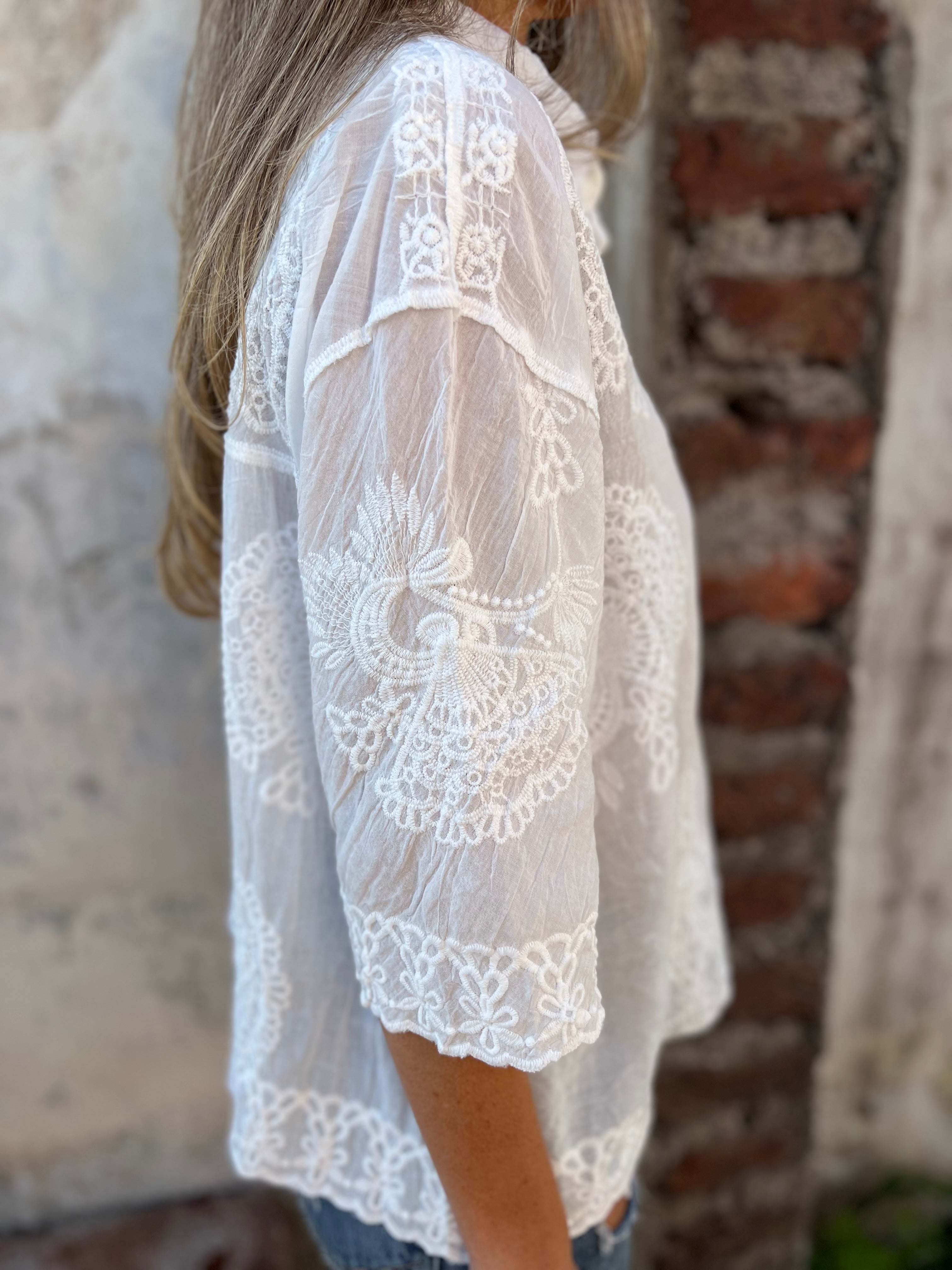 Audette™ - Elegante Geborduurde Kanten Blouse