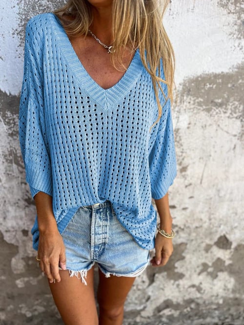 Delia™ - Gebreide top met V-hals