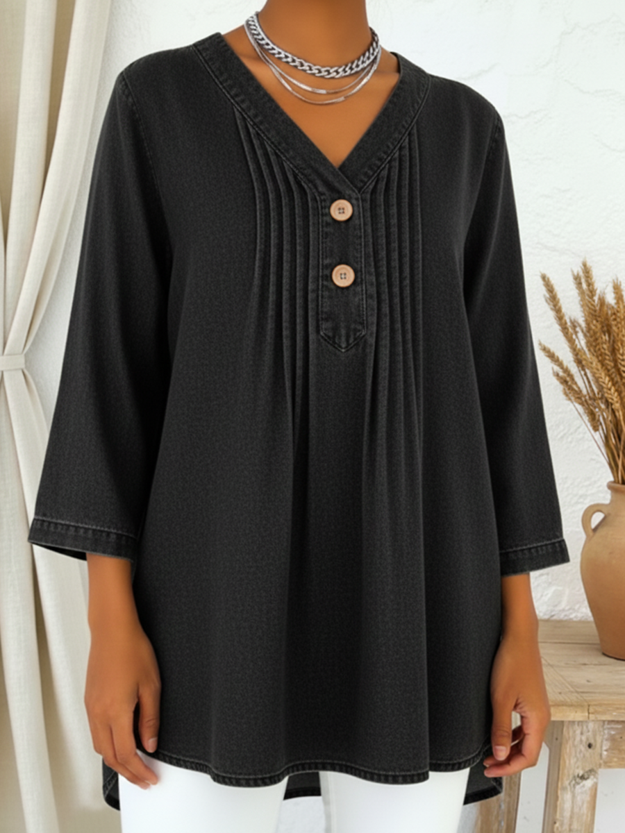 Avelynne - Blouse Denim Vloeiend met V-hals