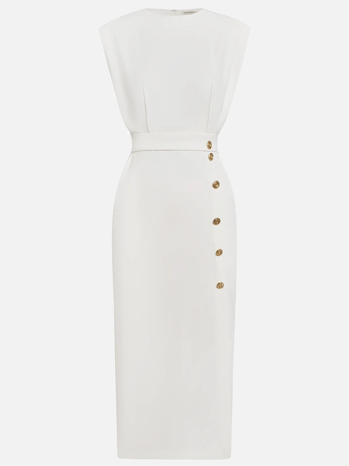 Floralia™ - Effen midi-jurk met knoopsplit en ronde halslijn