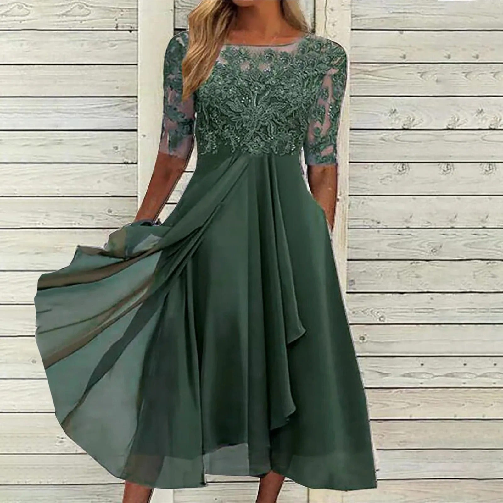 Amya™ - Elegante Geborduurde Chiffon Jurk