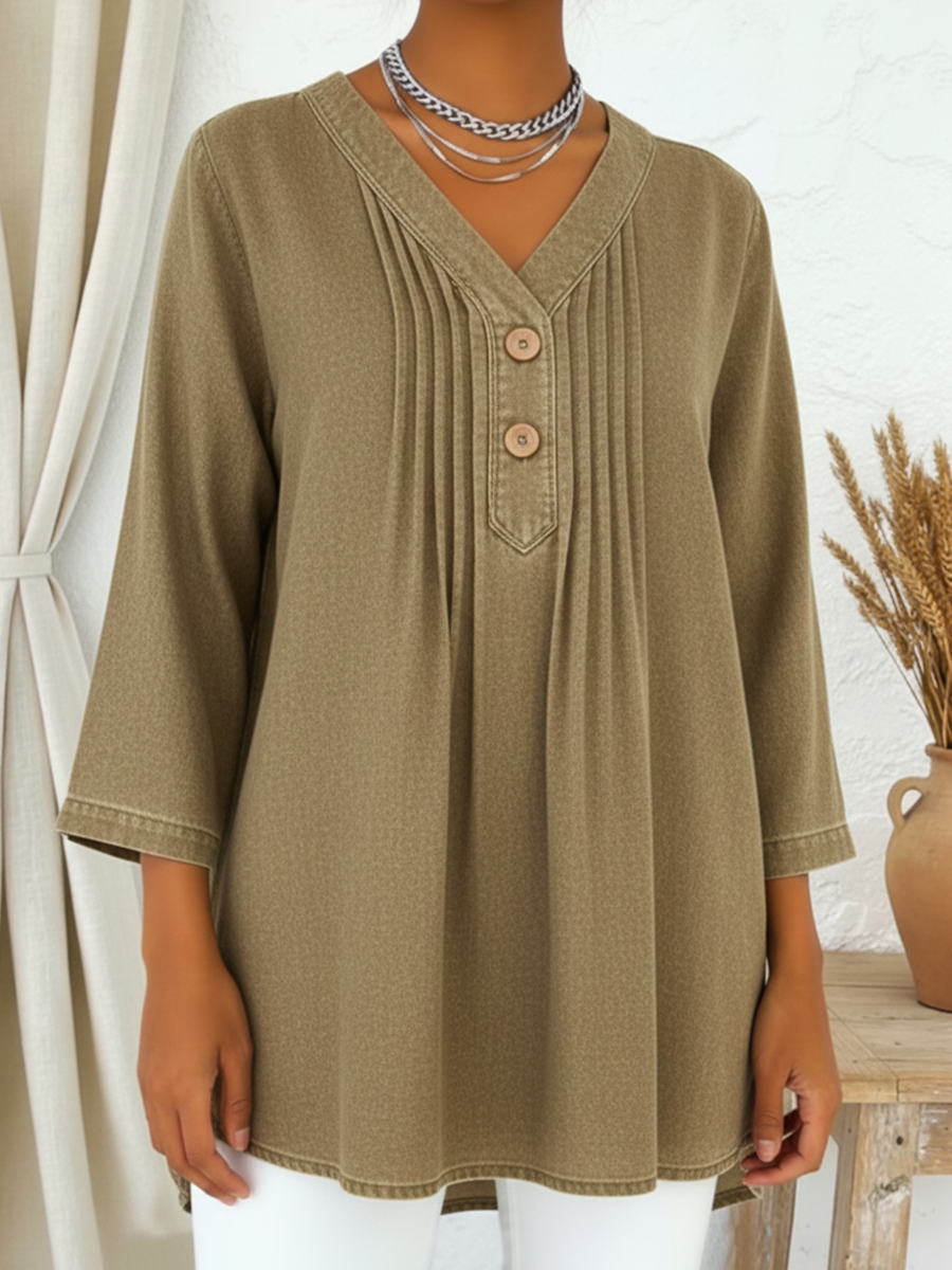 Avelynne - Blouse Denim Vloeiend met V-hals