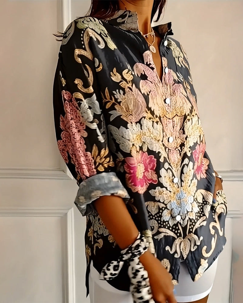 Arelienne - Overhemd met Knopsluiting en Artistieke Motieven