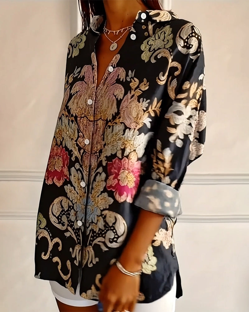Arelienne - Overhemd met Knopsluiting en Artistieke Motieven