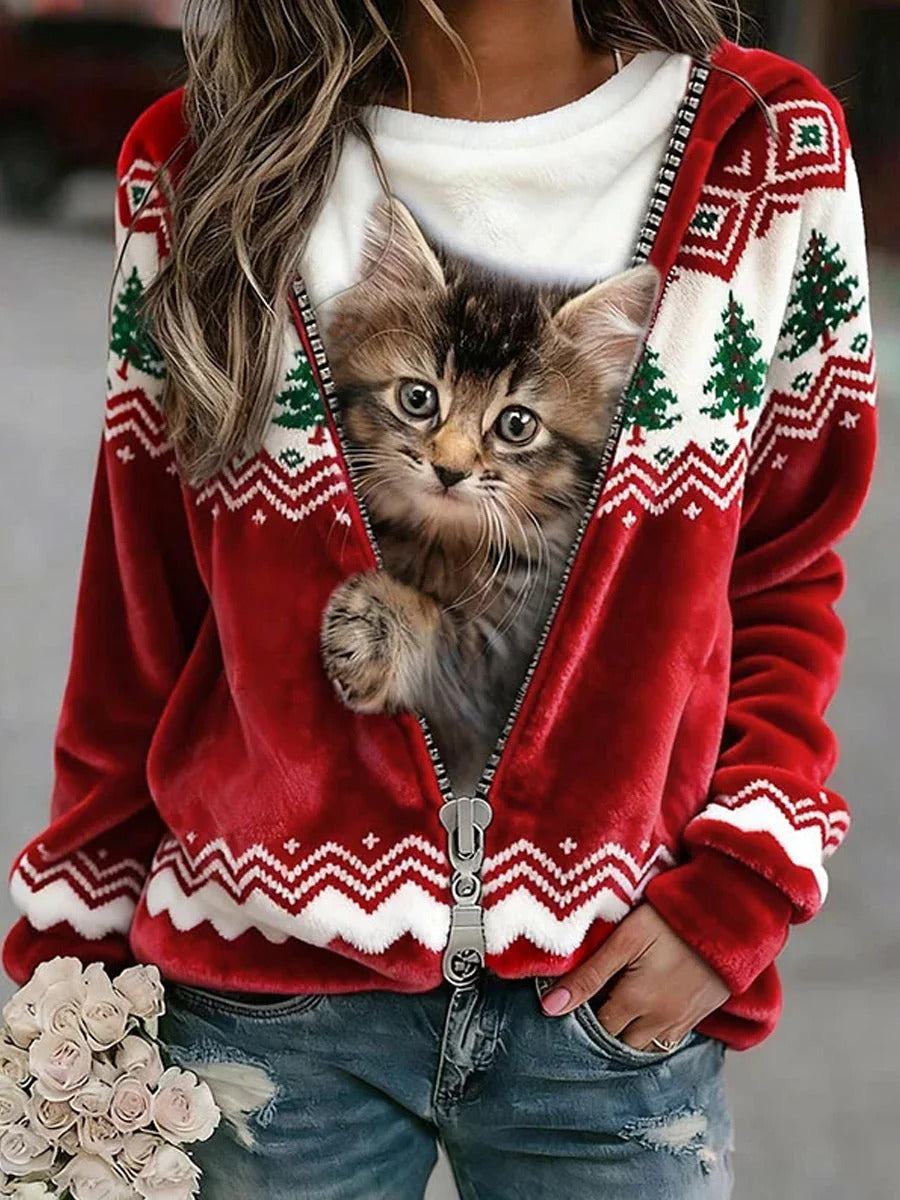 Lunaviera - Hoodie Flanel Kerst Kat