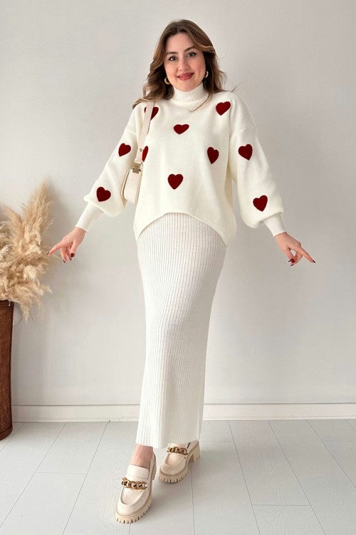 Annette™ - Trendy Set met Hartpatronen en Hoge Taille Rok