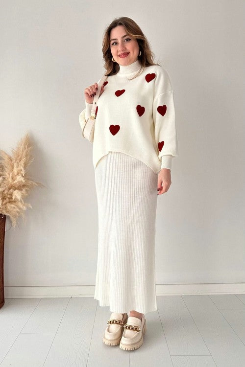 Annette™ - Trendy Set met Hartpatronen en Hoge Taille Rok