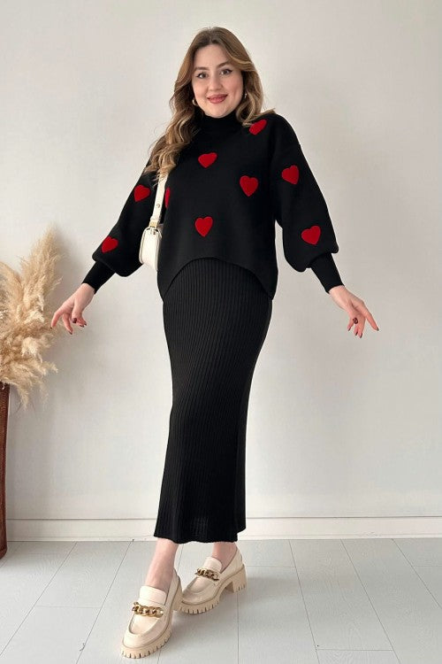 Annette™ - Trendy Set met Hartpatronen en Hoge Taille Rok