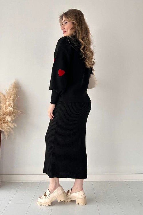 Annette™ - Trendy Set met Hartpatronen en Hoge Taille Rok