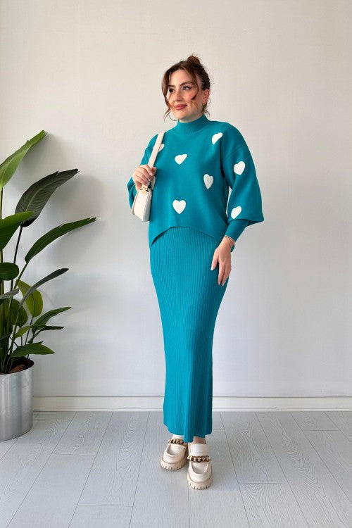 Annette™ - Trendy Set met Hartpatronen en Hoge Taille Rok