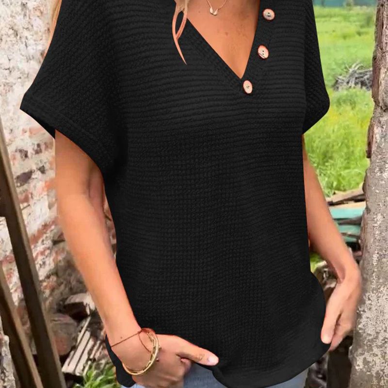 Adina™ - Stijlvolle V-hals Top met Korte Mouwen en Knopen