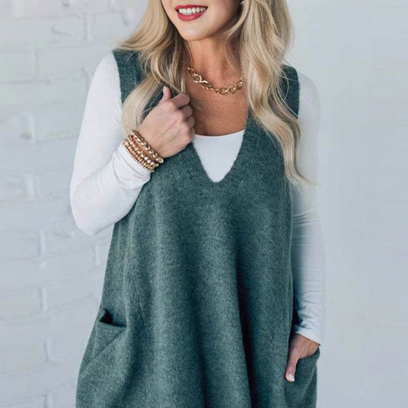 Carole™ - Mouwloos Gebreide Gilet met Zakken en V-Hals