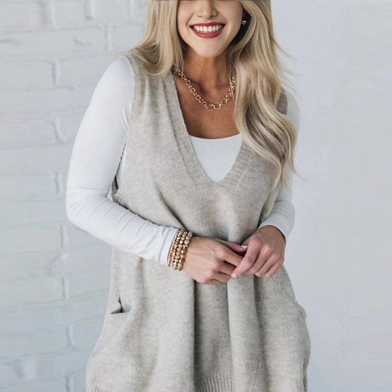Carole™ - Mouwloos Gebreide Gilet met Zakken en V-Hals