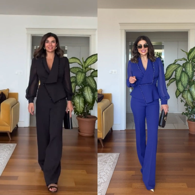 Vivienne™ - Kralen top en wijde broek Elegante set