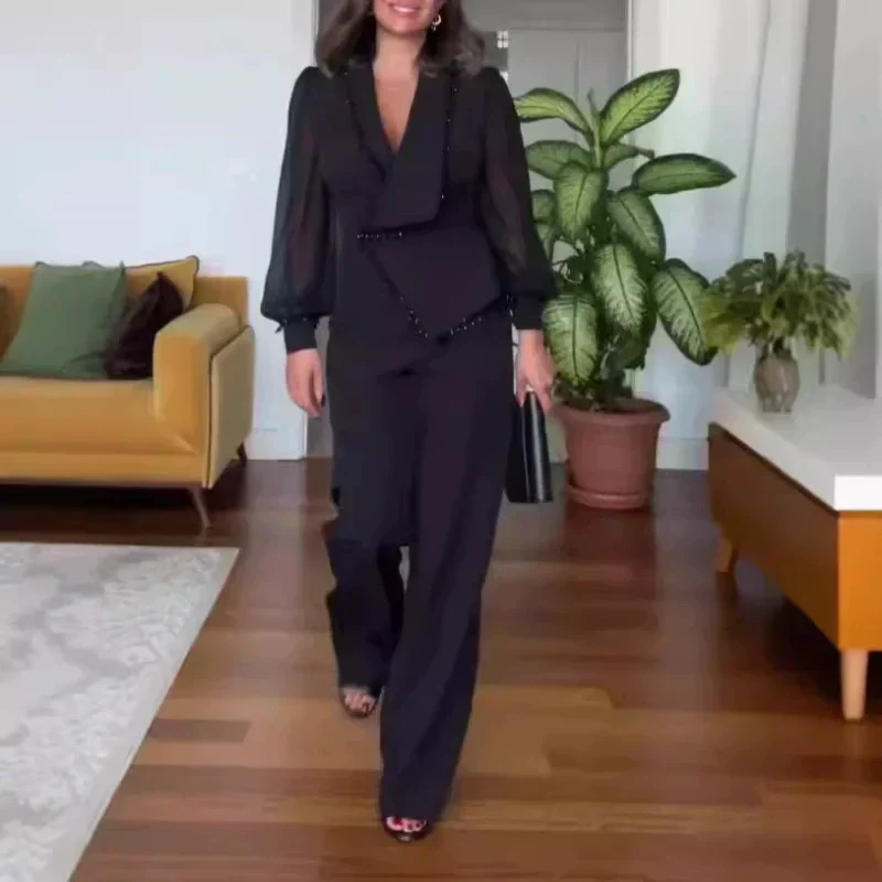 Vivienne™ - Kralen top en wijde broek Elegante set