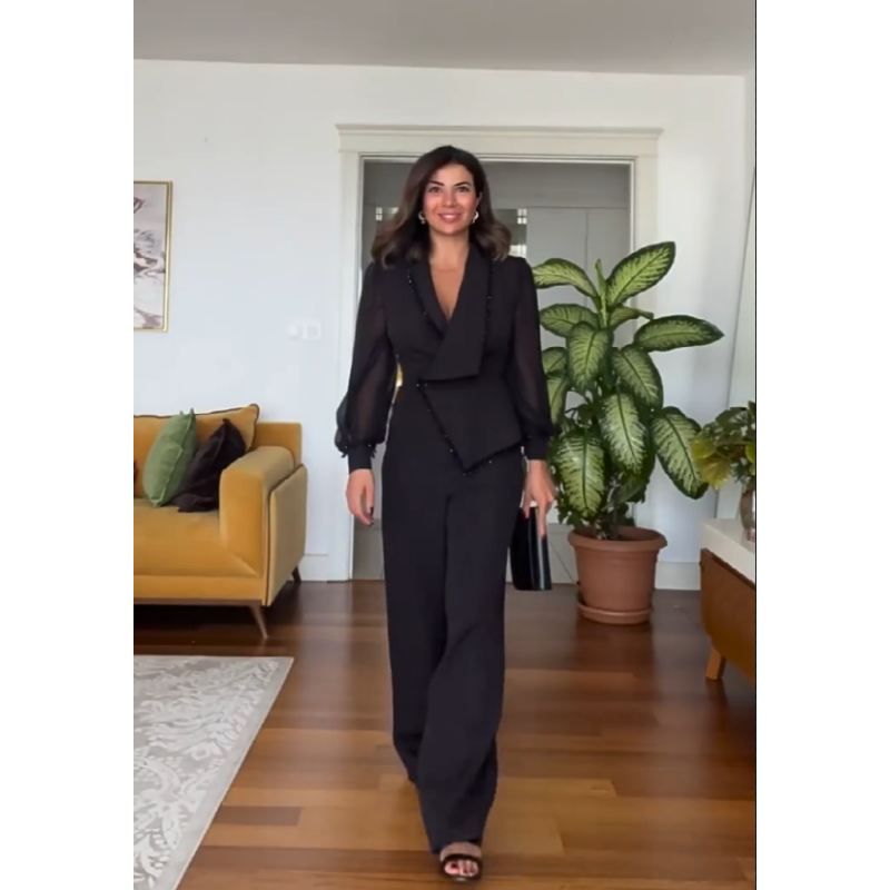 Vivienne™ - Kralen top en wijde broek Elegante set