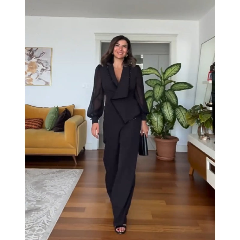 Vivienne™ - Kralen top en wijde broek Elegante set