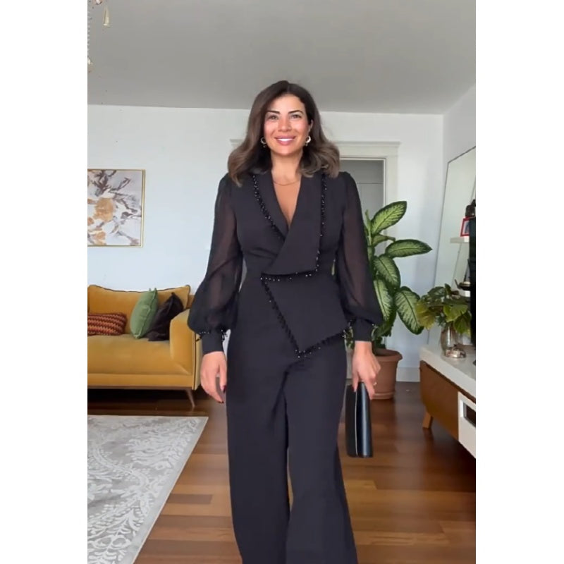 Vivienne™ - Kralen top en wijde broek Elegante set