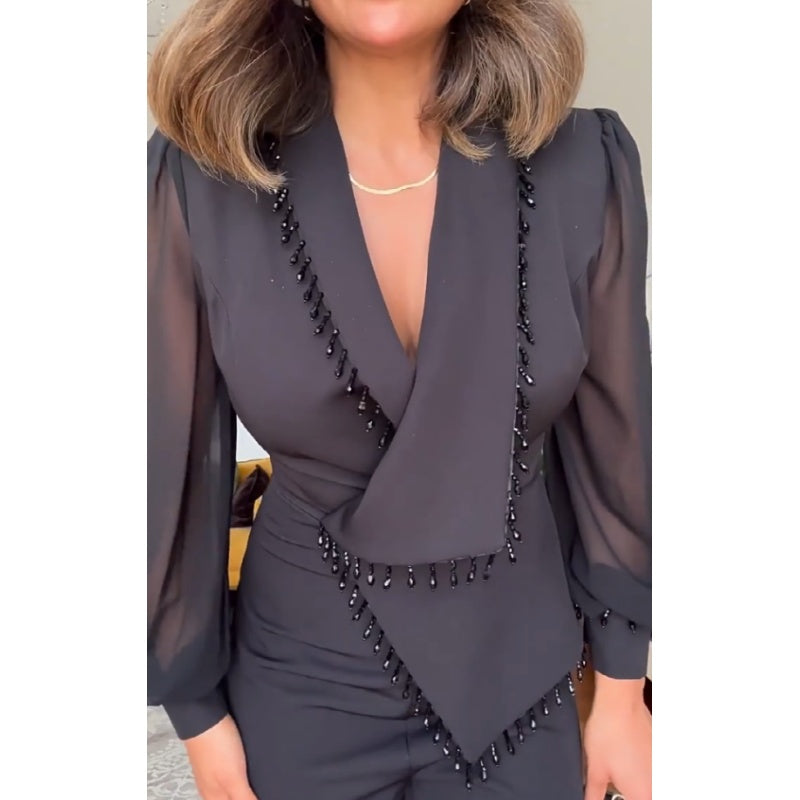Vivienne™ - Kralen top en wijde broek Elegante set